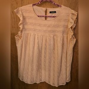 Fashion Women's Plus Light Pink Lace Tank XXL Feminine Keyhole Back Ruffle Trim
